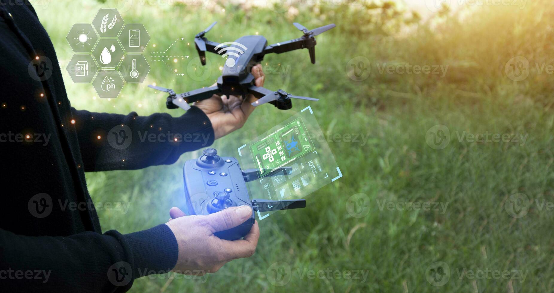 Konzepte, Steuerung und Analyse von landwirtschaftlich Produkt Qualität durch Antenne Drohne Inspektion. foto