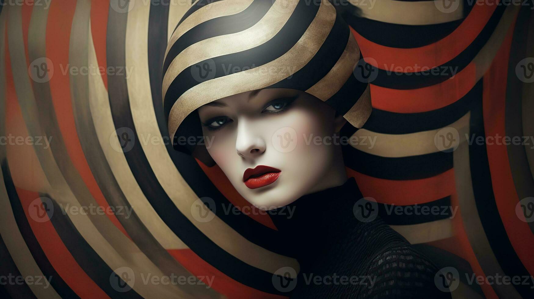 ein Illustration von ein Mode Porträt von ein Frau kombiniert mit abstrakt Kunst., ai generiert foto