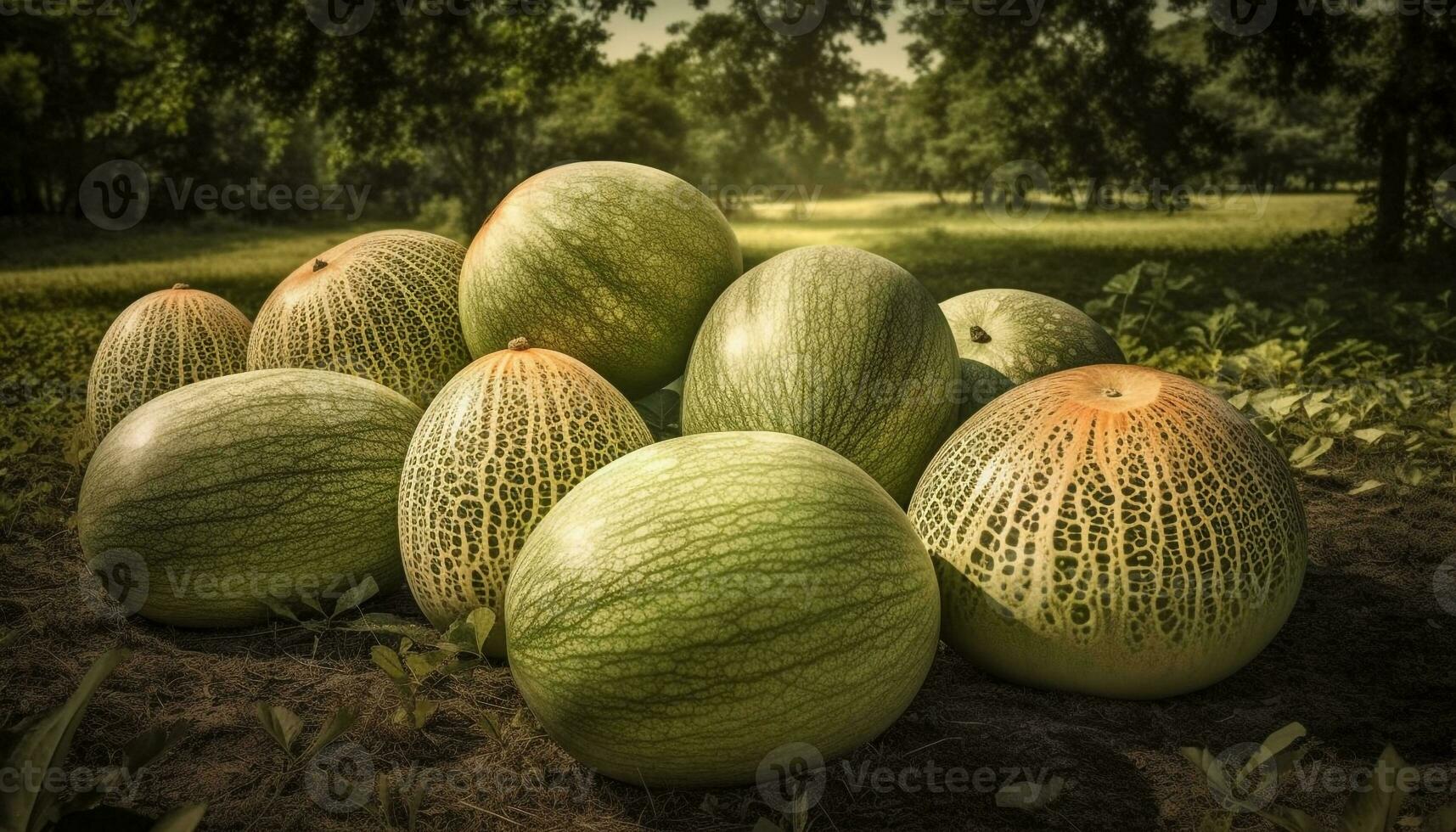 reif Melonen und Kürbisse geerntet auf Bauernhof generiert durch ai foto