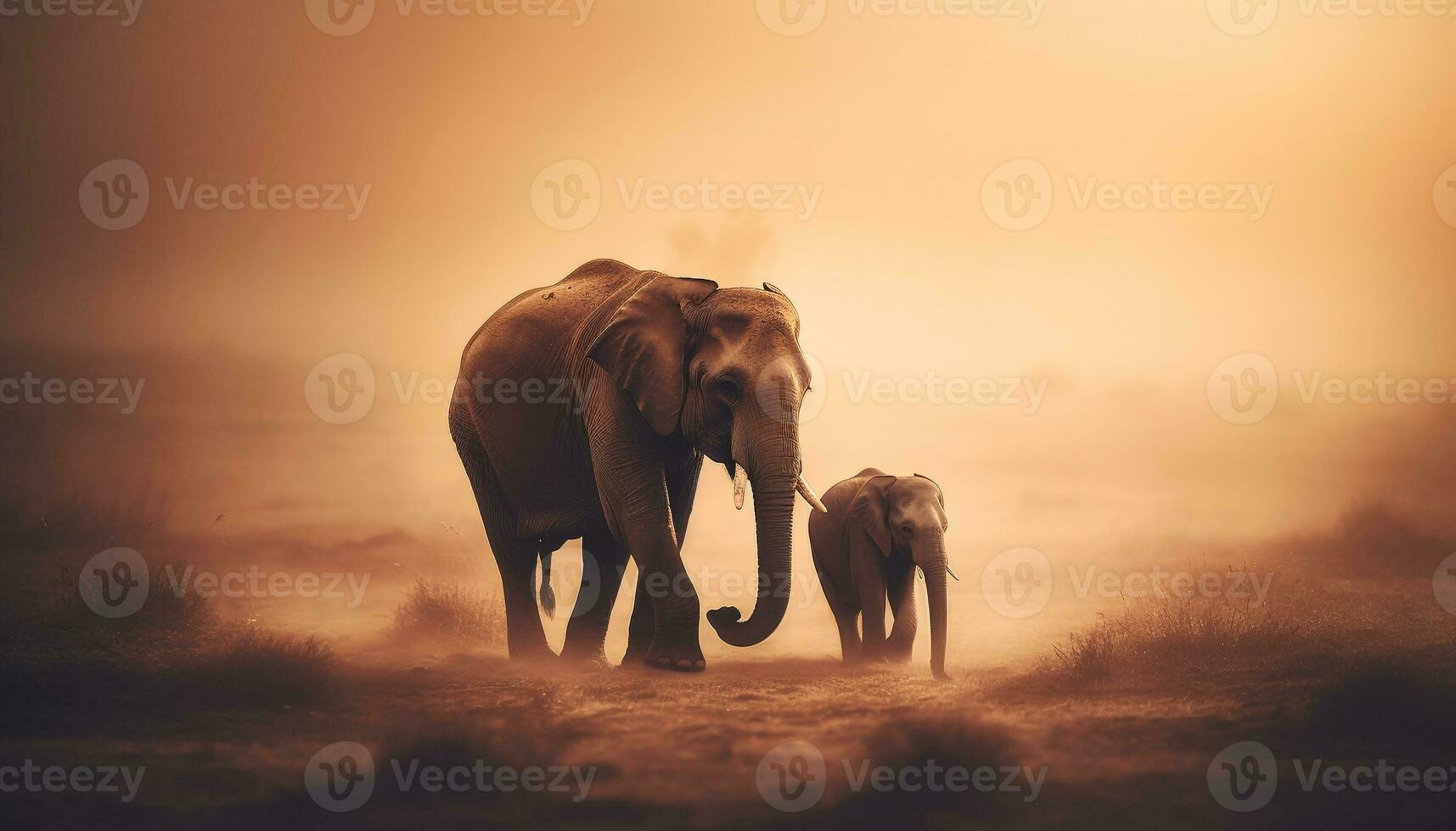 afrikanisch Elefant Herde Weiden lassen im still Savanne generiert durch ai foto