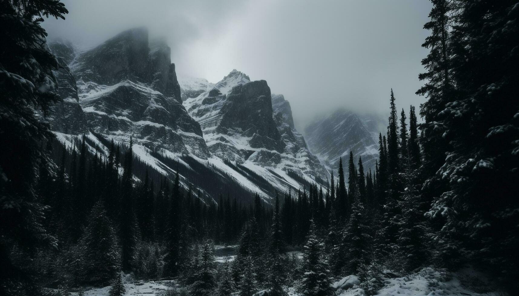 majestätisch Berg Gipfel im Winter still Szene generiert durch ai foto