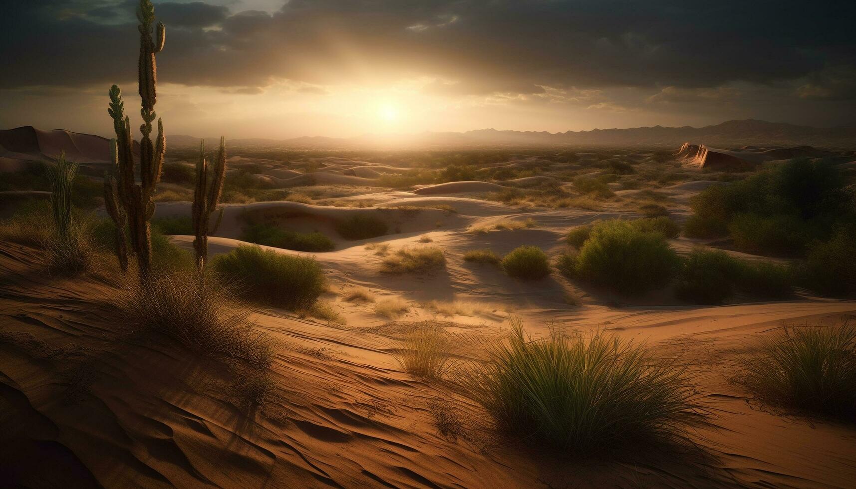 Sonnenaufgang Über majestätisch Sand Dünen im Afrika generiert durch ai foto
