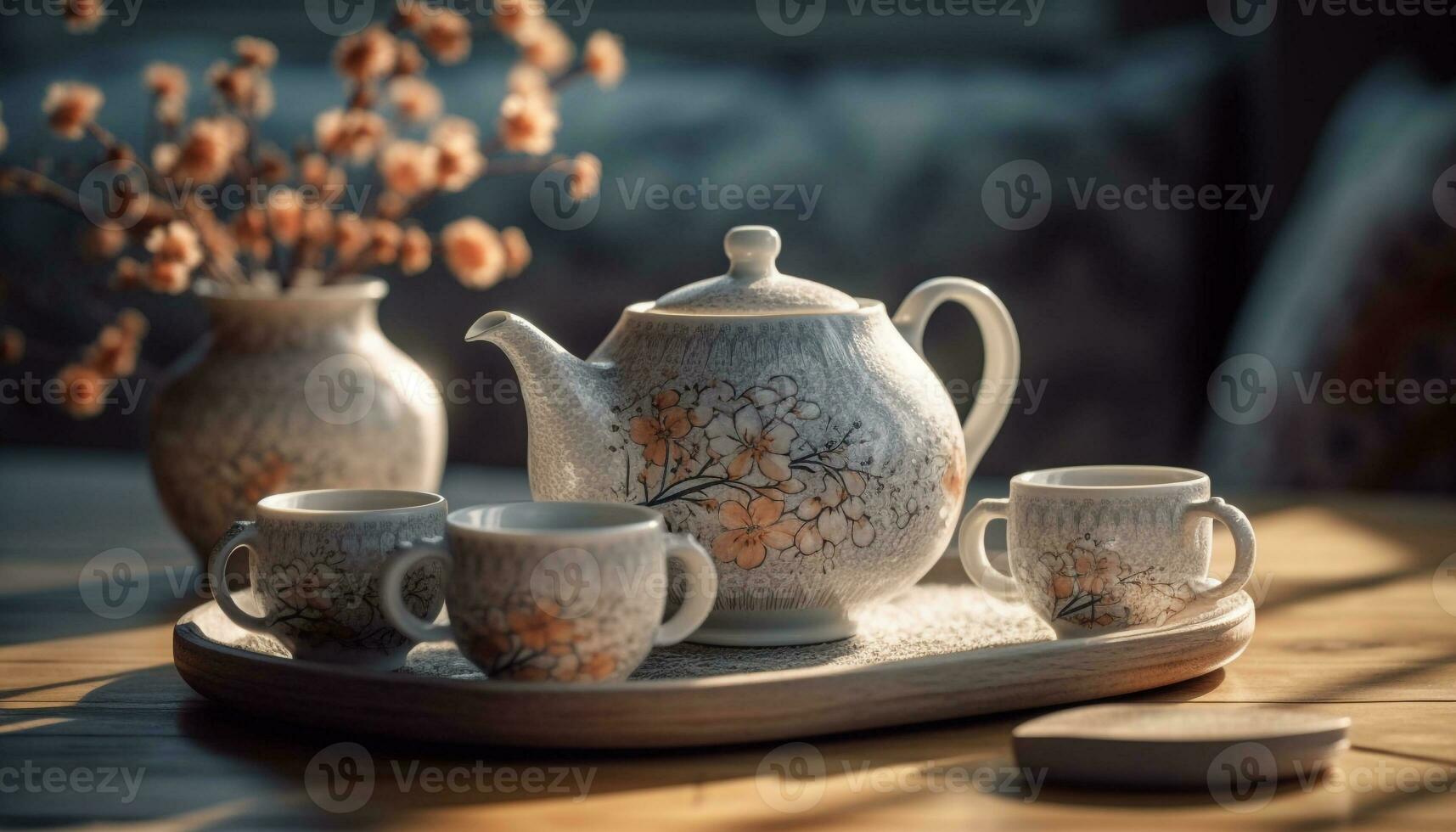 rustikal Eleganz heiß Tee im Antiquität Teekanne generiert durch ai foto
