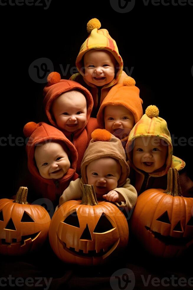 ein Illustration von Kinder tragen ein Halloween Kostüm , ai generiert foto