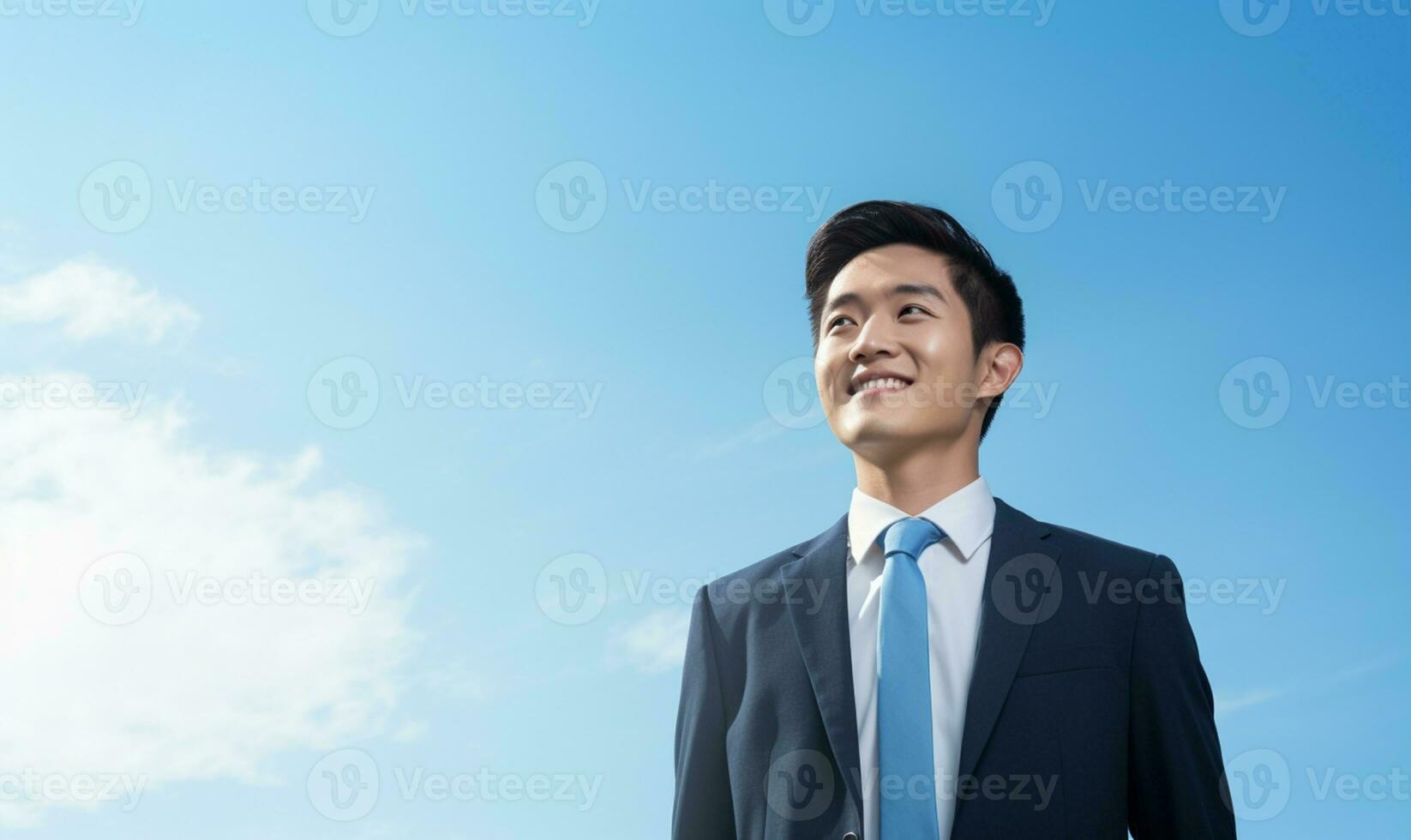 ein jung asiatisch Geschäftsmann mit ein zuversichtlich, strahlend lächeln. ai generiert foto