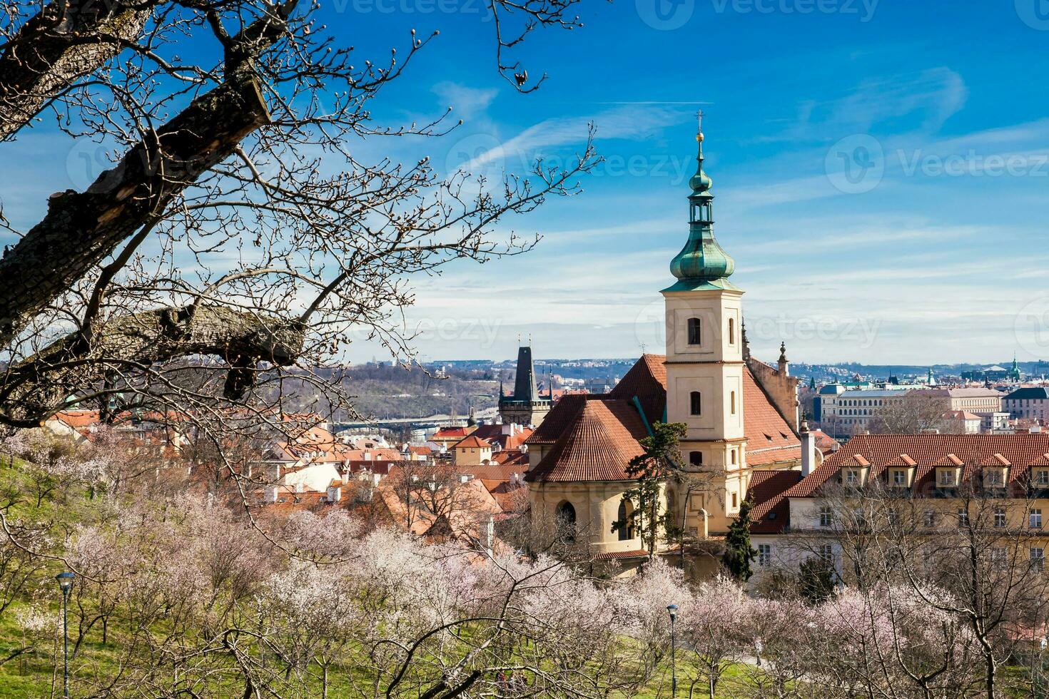 Prag Stadt gesehen von das petrin Gardens beim das Anfang von Frühling foto