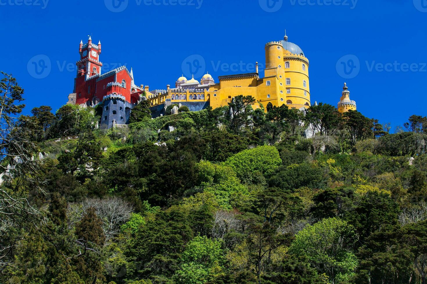 das Pena Palast gesehen von das Gardens von Pena Park beim das Gemeinde von sintra foto