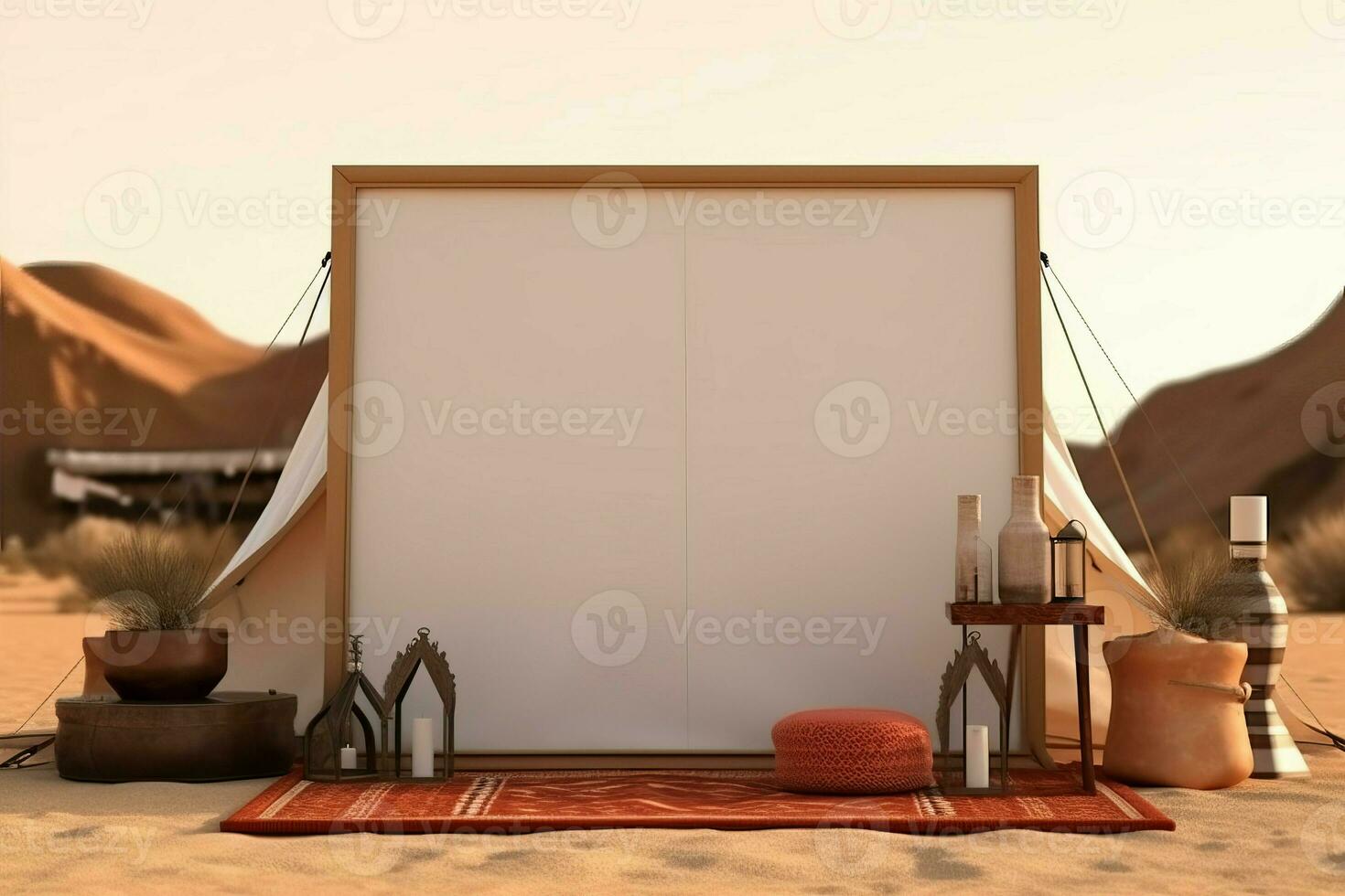 Glamping Attrappe, Lehrmodell, Simulation Banner Hintergrund. generieren ai foto