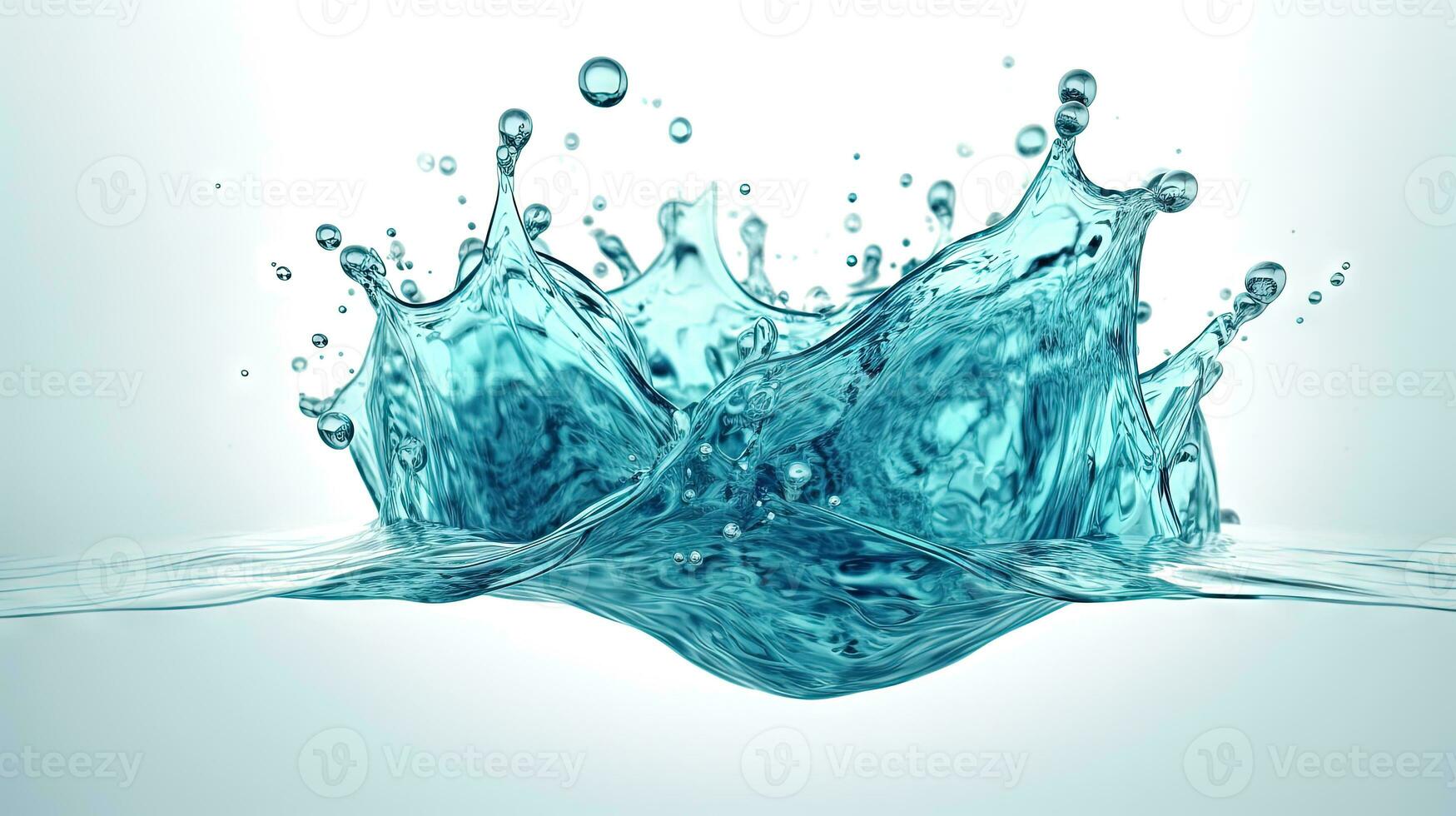 Blau Wasser Spritzen auf Weiß Hintergrund. Flüssigkeit tropft verstreut. generiert ai. foto