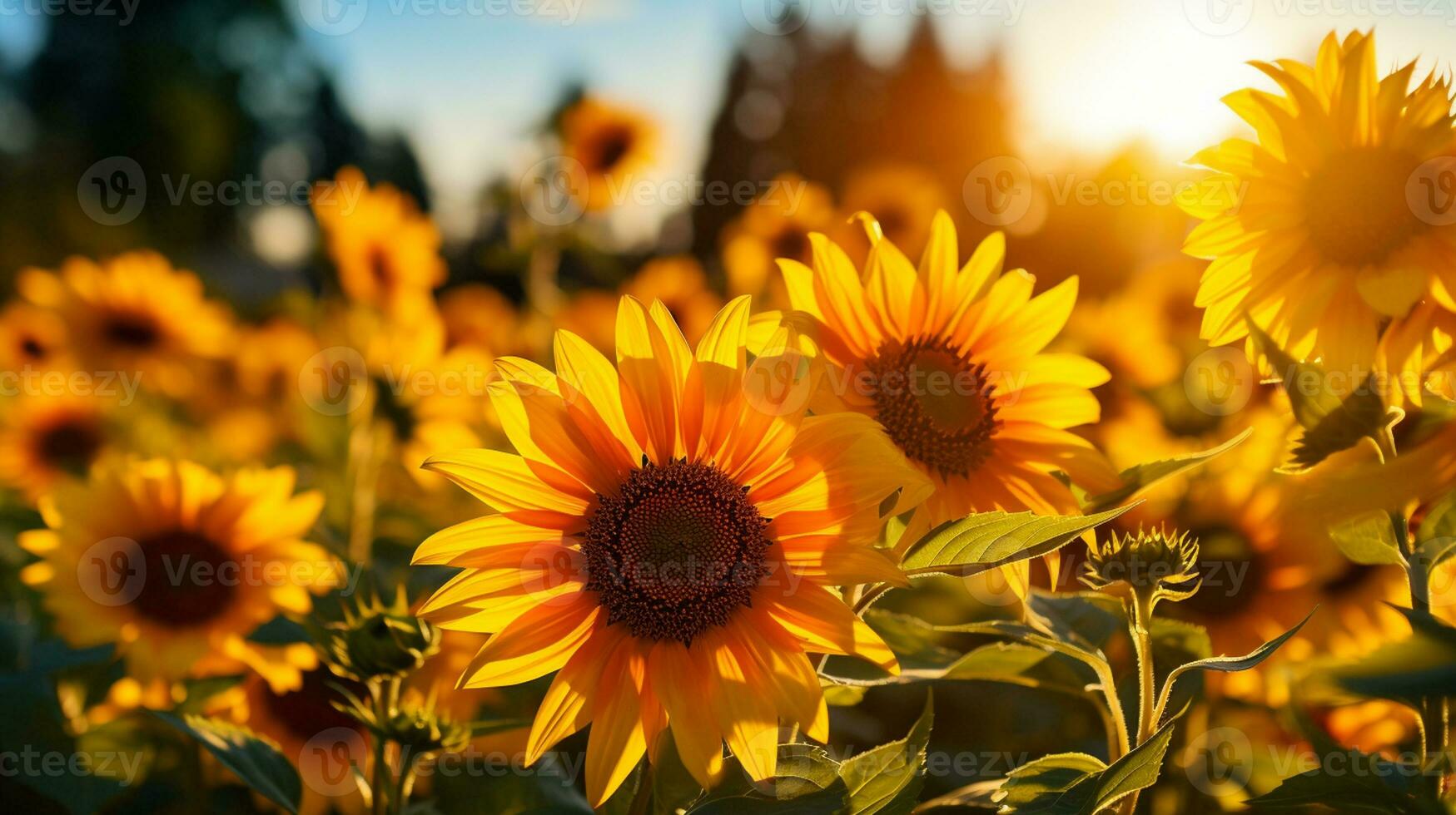 ai generativ Sonne Blume auf Felder draußen im Sommer- foto