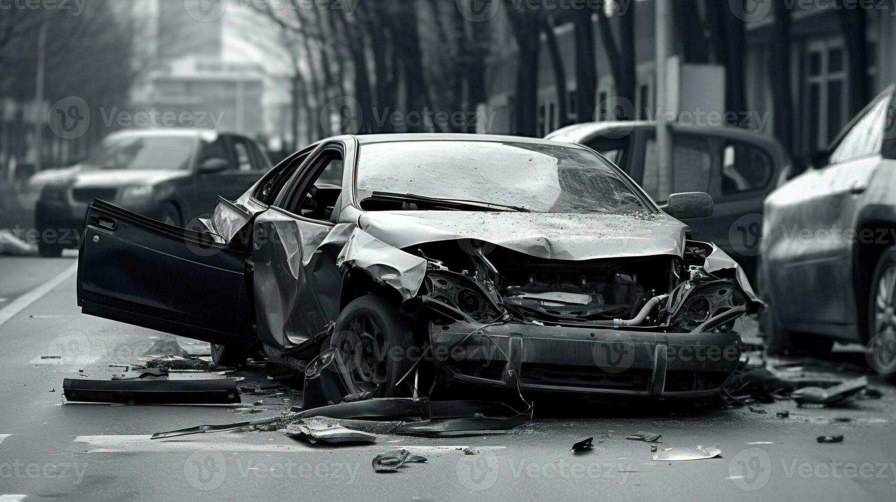 Auto Unfall, gebrochen beschädigt Körper Metall. Leben Versicherung, Technologie. ai generiert. foto