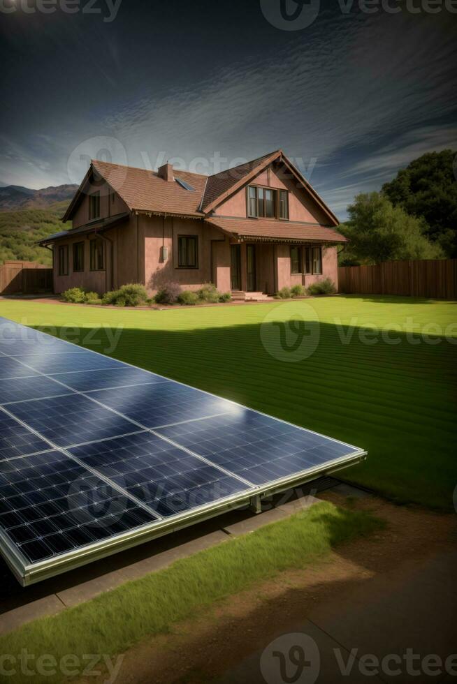 ein Haus mit ein Solar- Panel auf das Dach. ai generiert foto