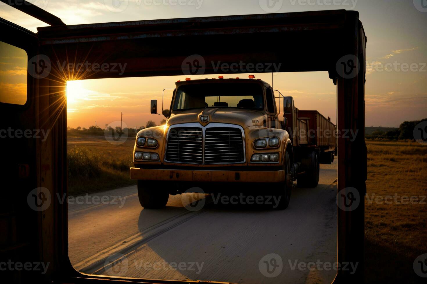 ein groß LKW Fahren Nieder ein ländlich Straße. ai generiert foto