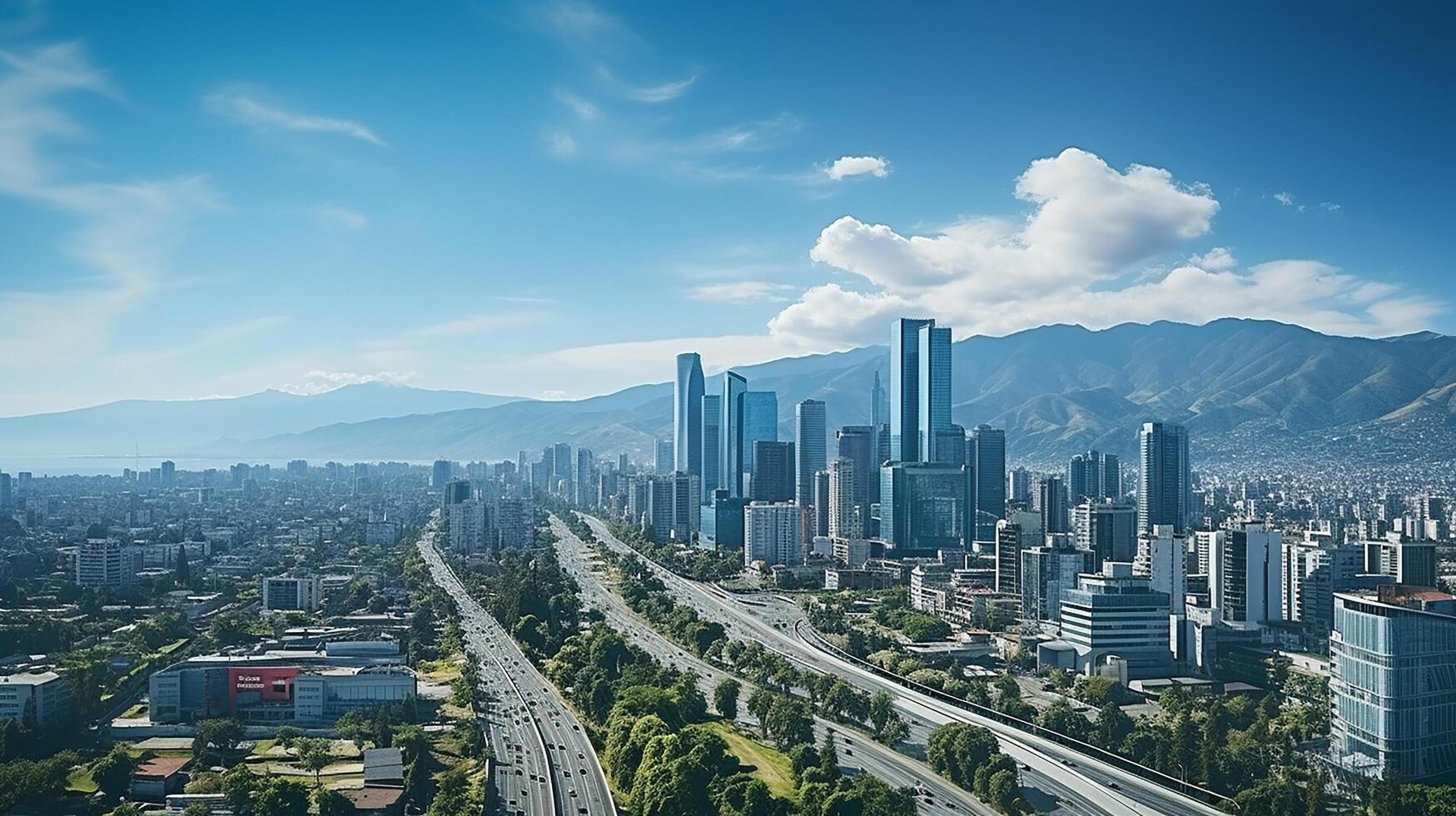 Stadt Panorama mit Wolkenkratzer Gebäude, Tageslicht gemacht durch ai generiert foto