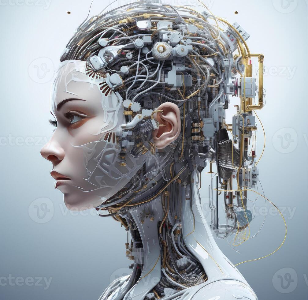 stilvoll gut aussehend Cyborg Kopf im Profil, futuristisch Mann, künstlich Intelligenz generativ ai Technologie generativ ai Technologie, foto