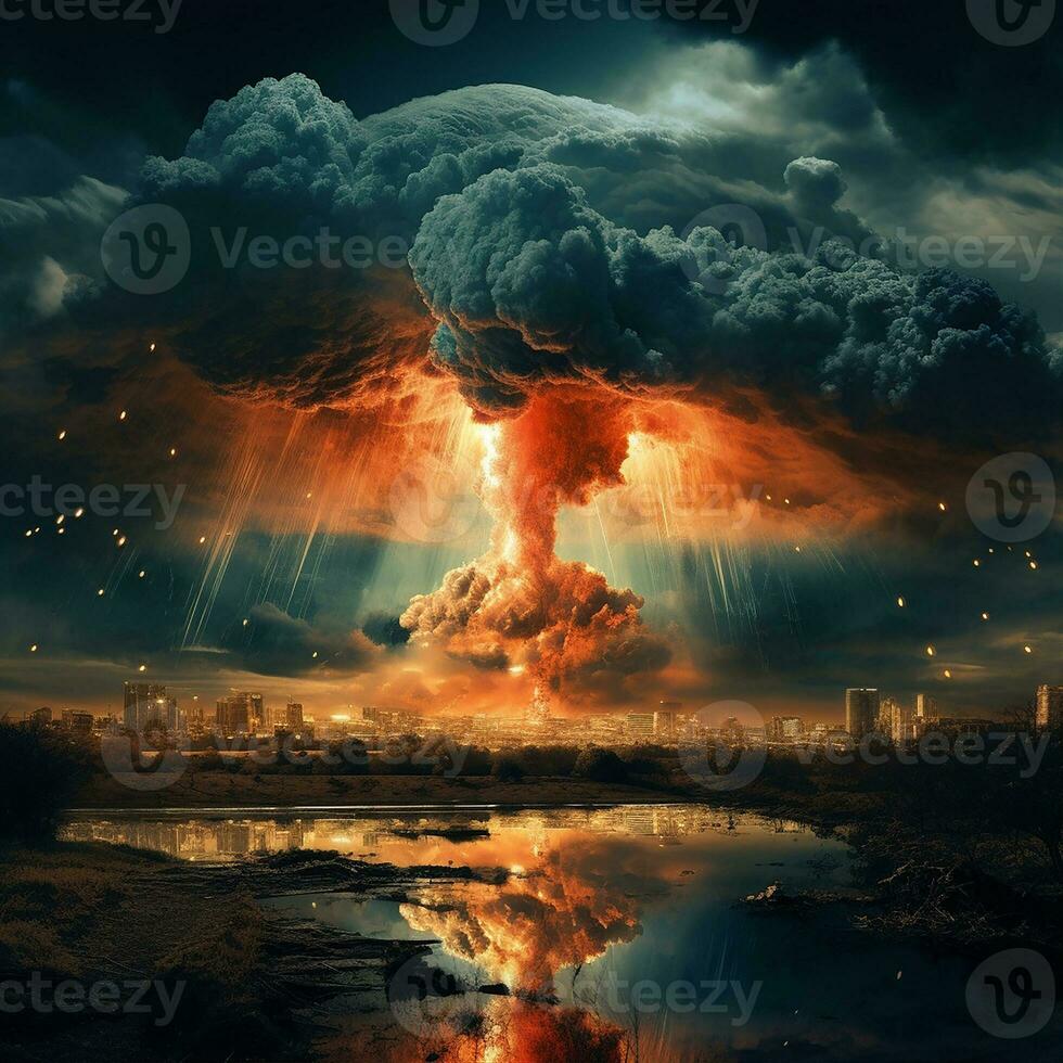 nuklear Bombe Explosion Pilz Wolke Illustration generativ ai Technologie. foto