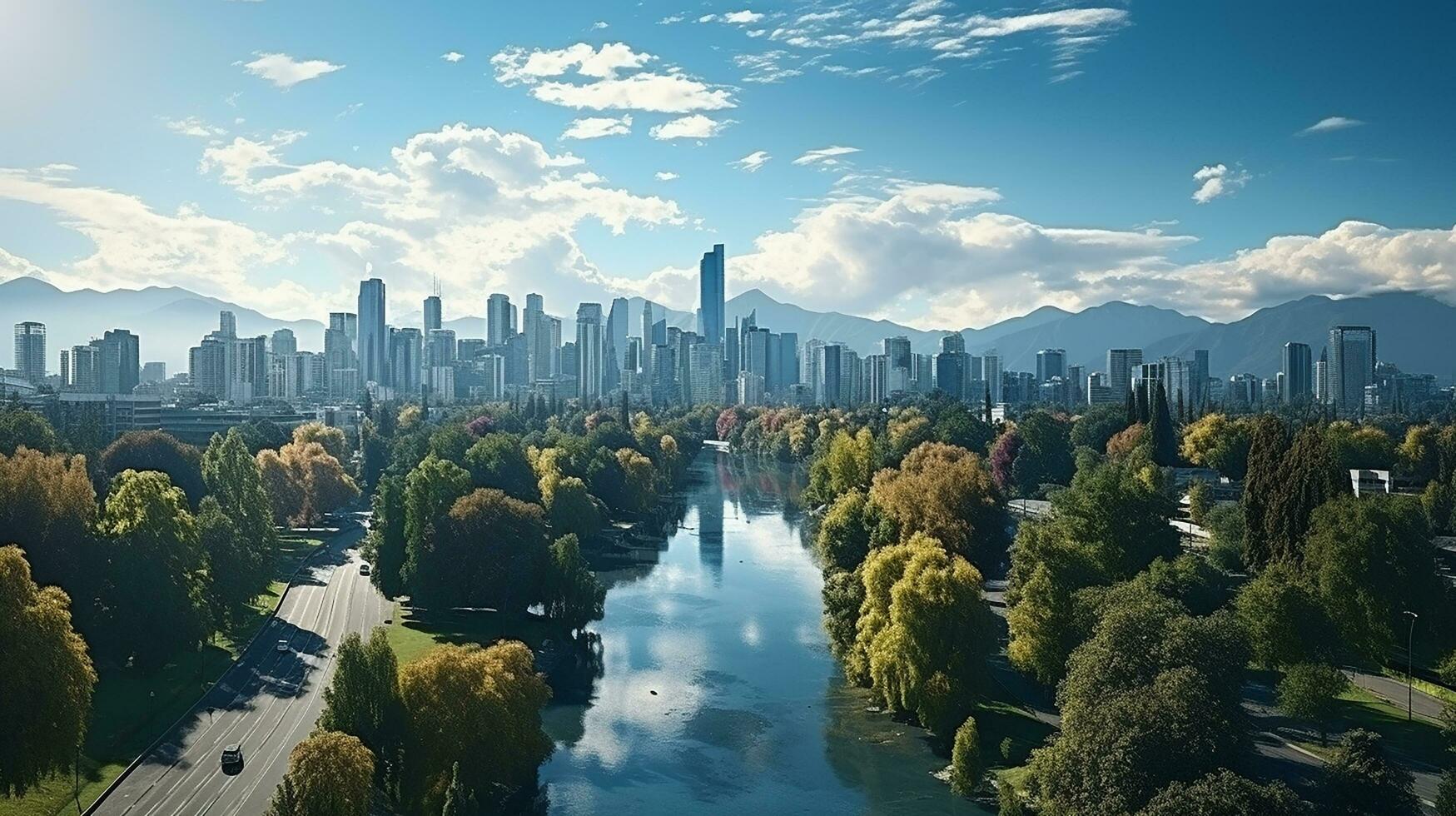 Stadt Panorama mit Wolkenkratzer Gebäude, Tageslicht gemacht durch ai generiert foto