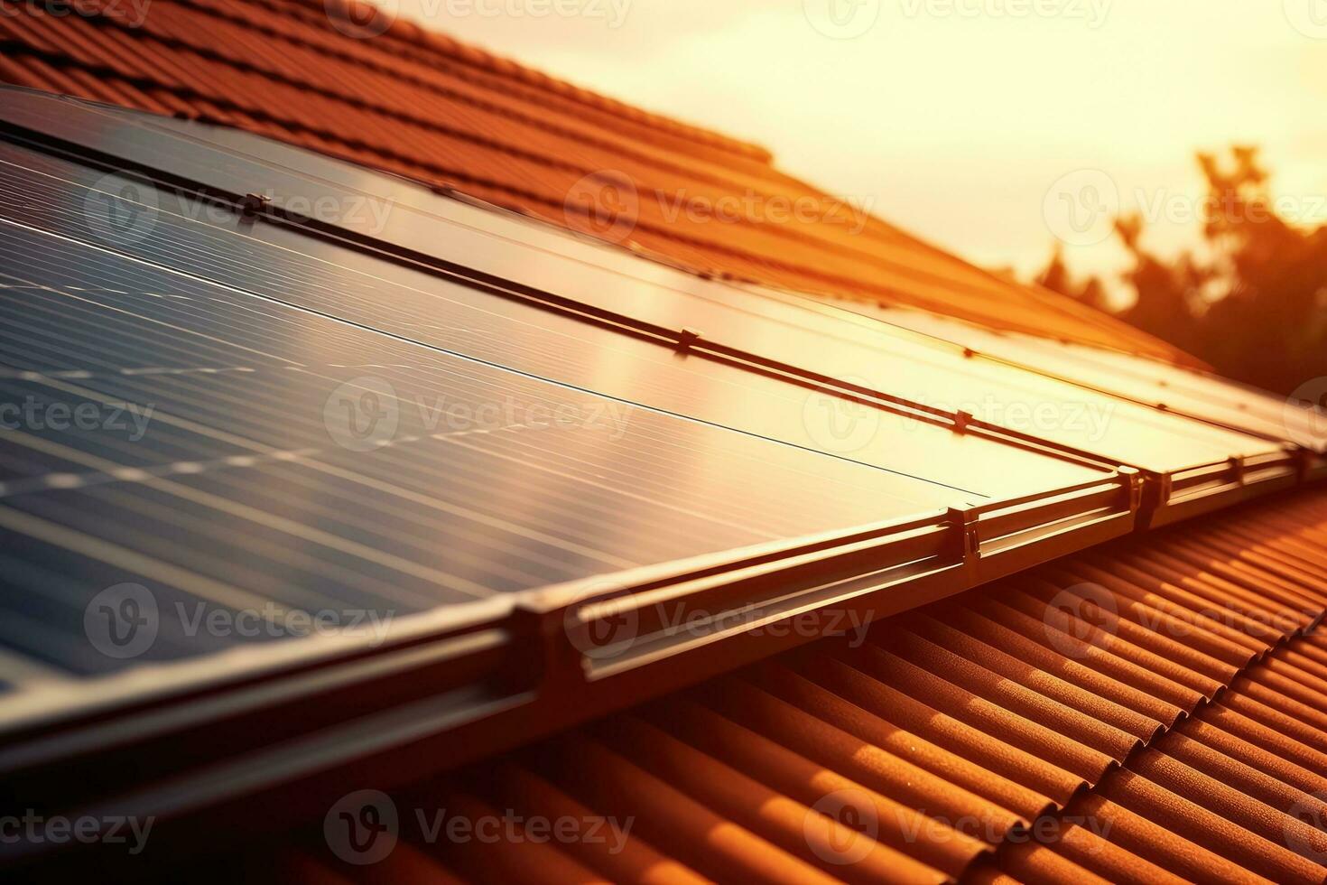 Solar- panesl oder Photovoltaik Pflanze auf das Dach von ein Haus. generativ ai foto