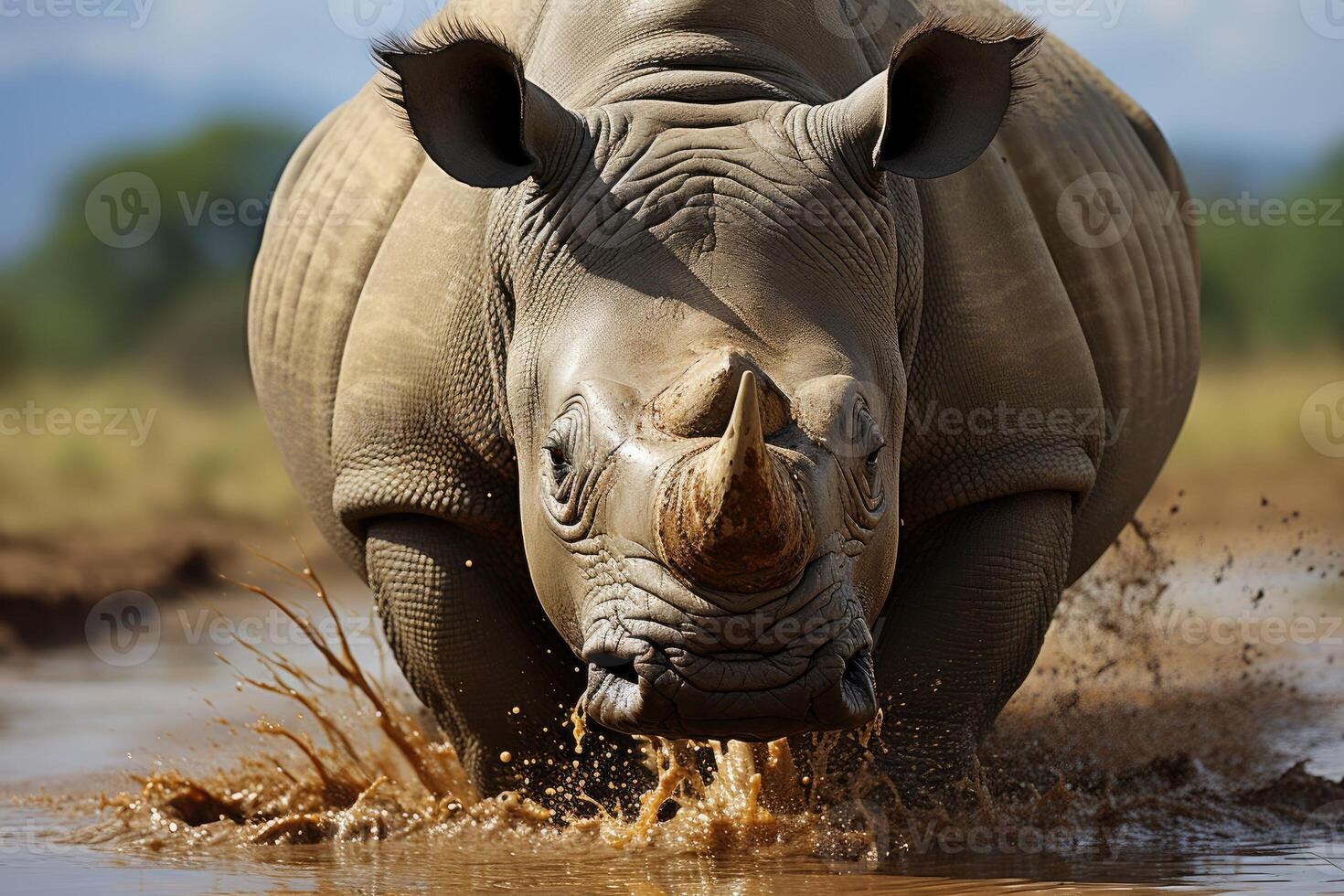 Nashorn mit groß Hörner. generativ ai foto