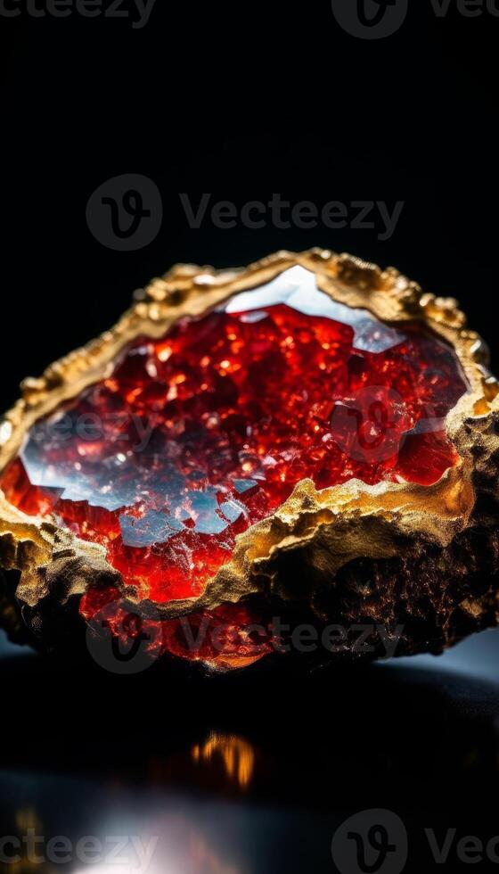 rubi Geode hell Kristall mit golden Flocken generativ ai foto