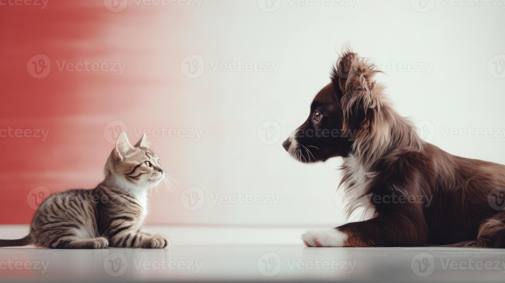 Hund und Katze, süß Haustiere. Netz Banner mit Kopieren Raum. generativ ai foto