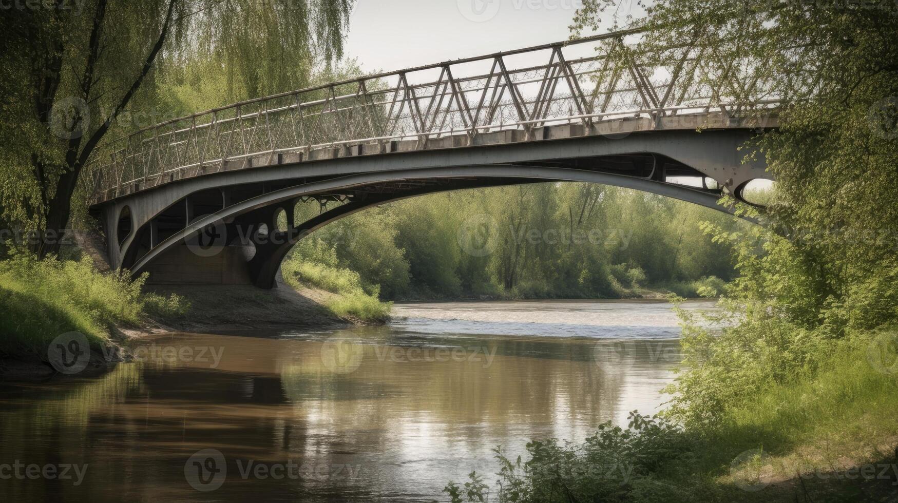 ein Brücke überspannend ein Fluss. generativ ai foto