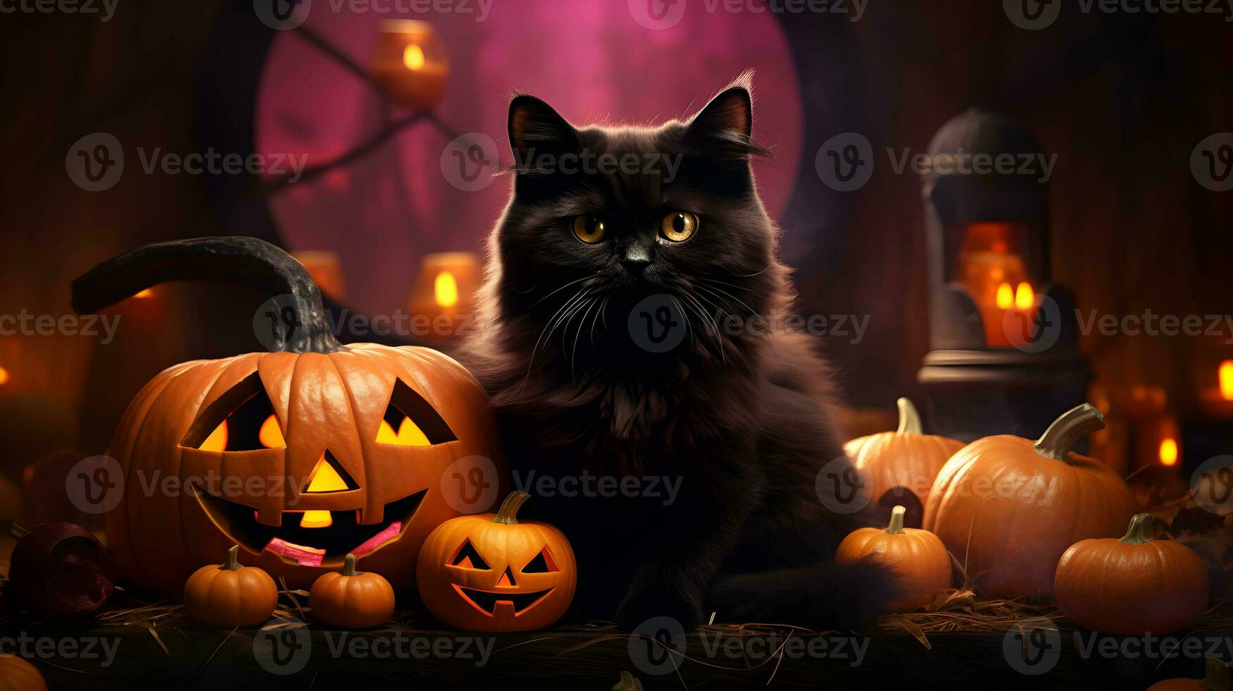 Halloween süß schwarz Katze und Kürbis Laternen. ai generiert Bild foto