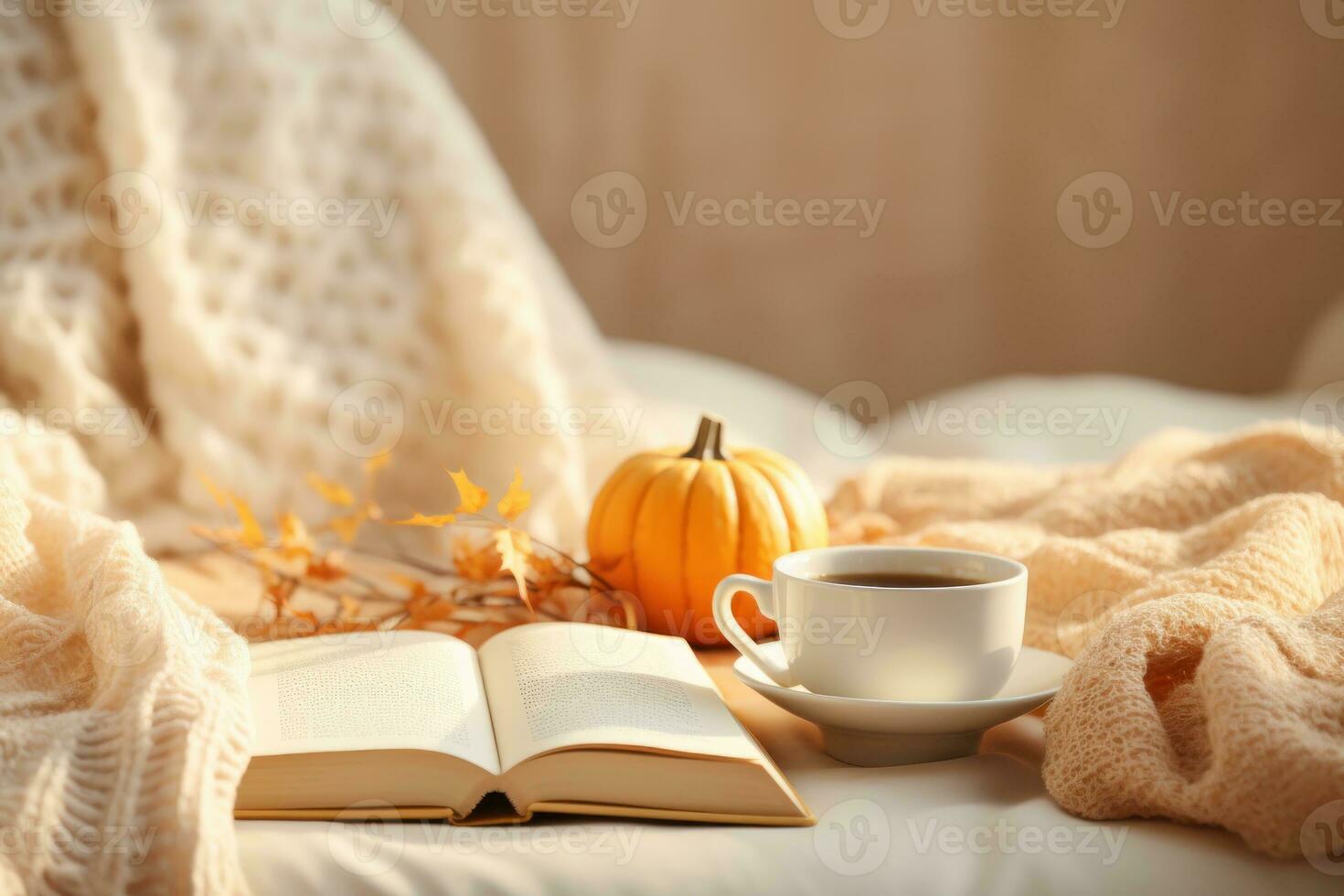 gemütlich Hintergrund mit Kaffee Tasse und Buch foto
