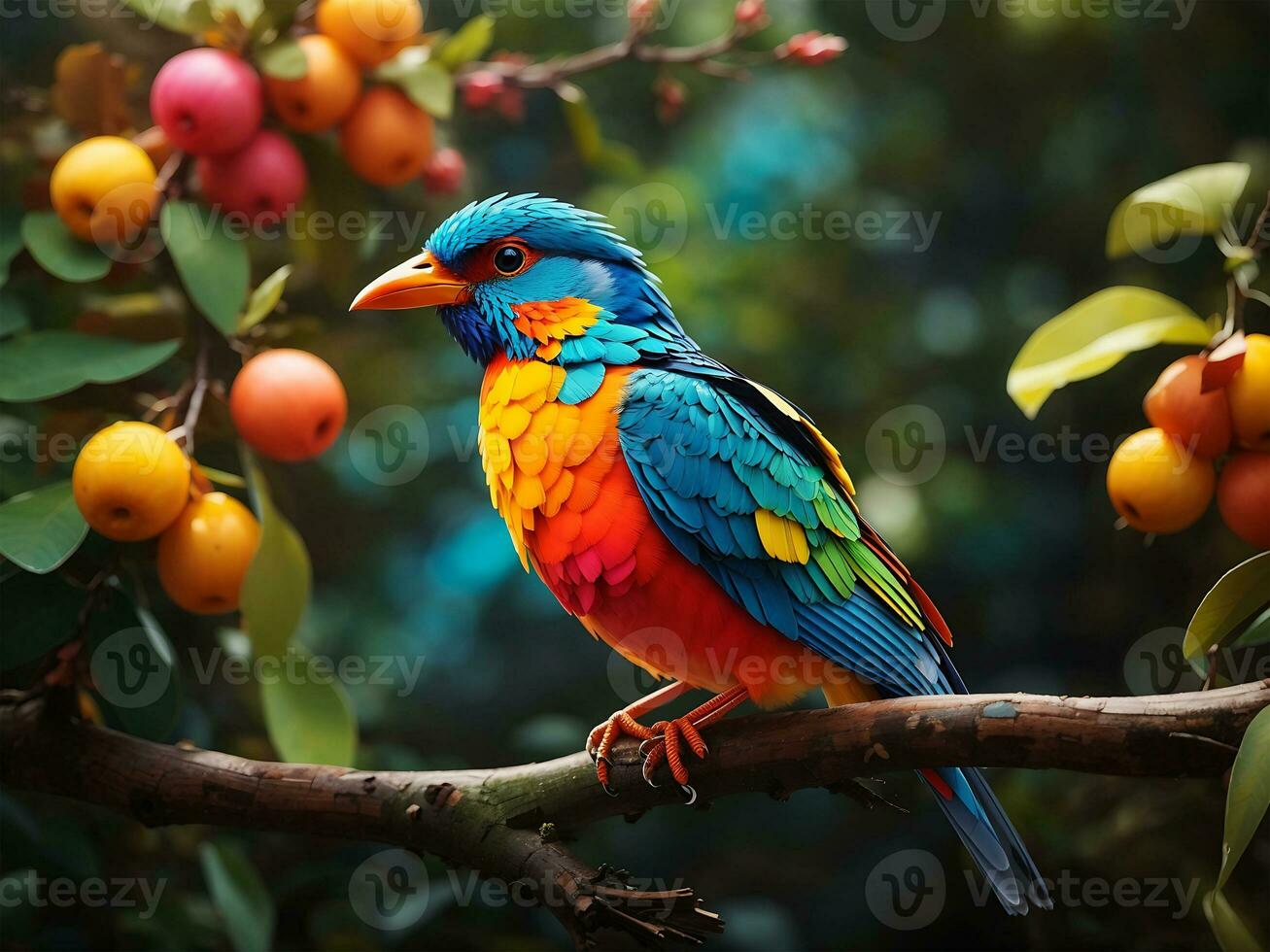 ein bunt Vogel im Wald ai generiert foto