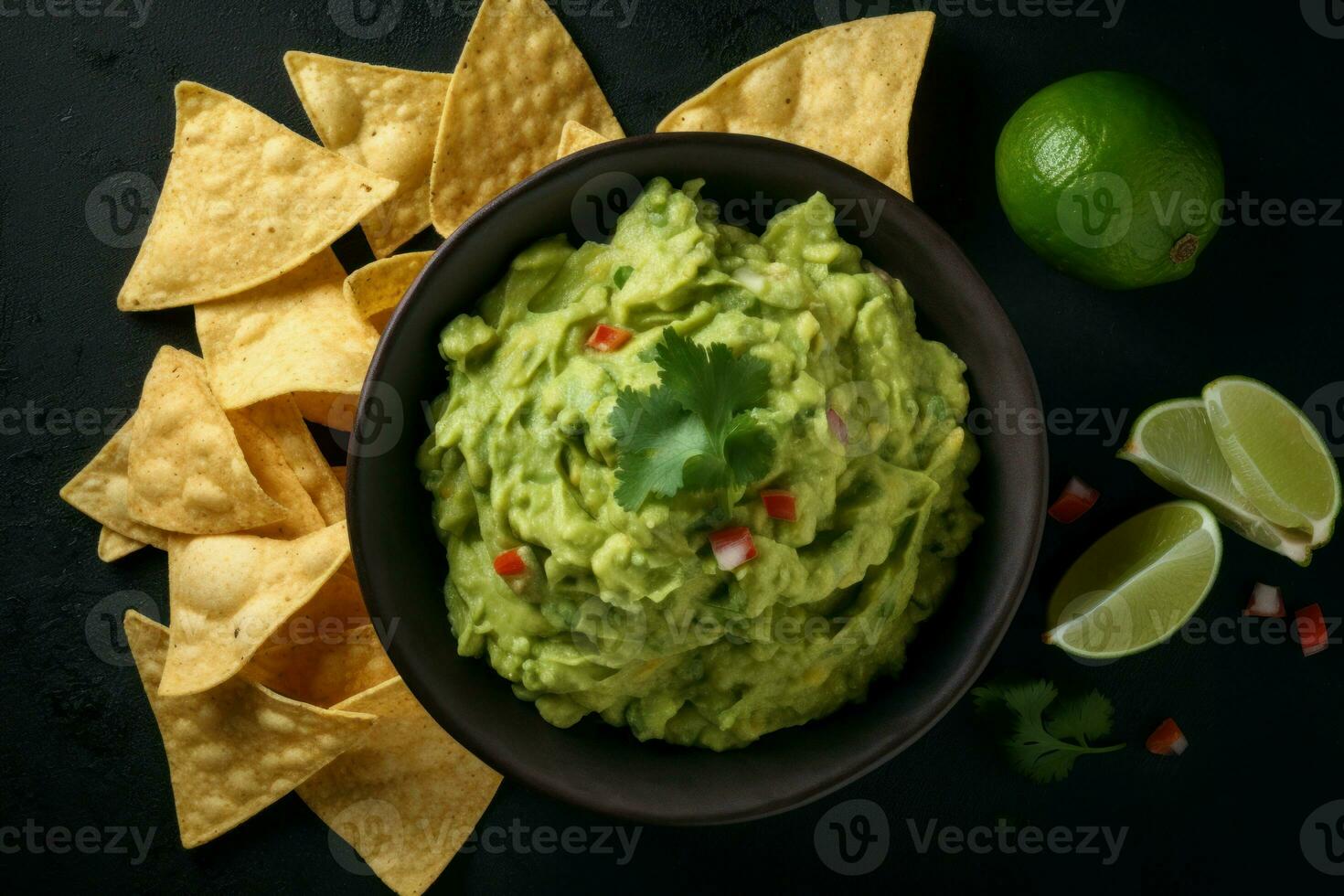 Guacamole Schüssel Limette Chips. generieren ai foto