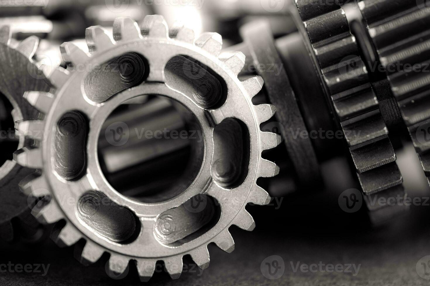 Ausrüstung und Zahnräder Räder, Uhr Mechanismus, Messing- Metall Motor industriell. foto