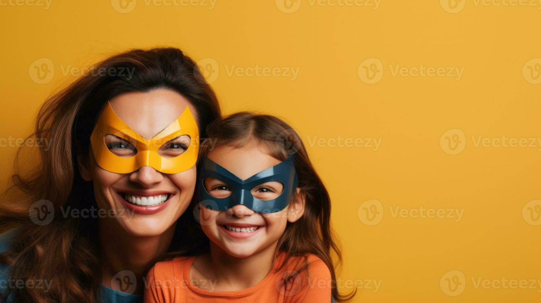 Mama und Mädchen mögen Superheld foto