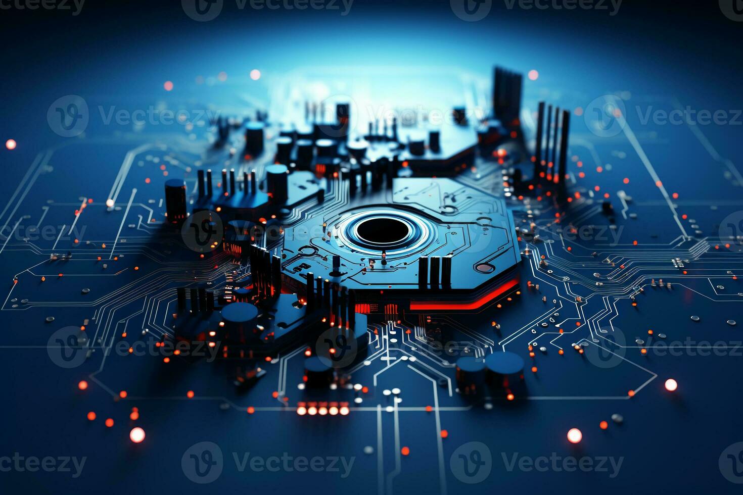 Mechanismus, Computer Schaltkreise, Licht Blau Hintergrund. ai generativ foto