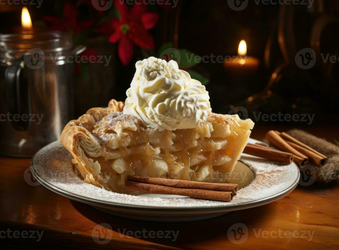 Apfel Kuchen mit Eis Sahne foto