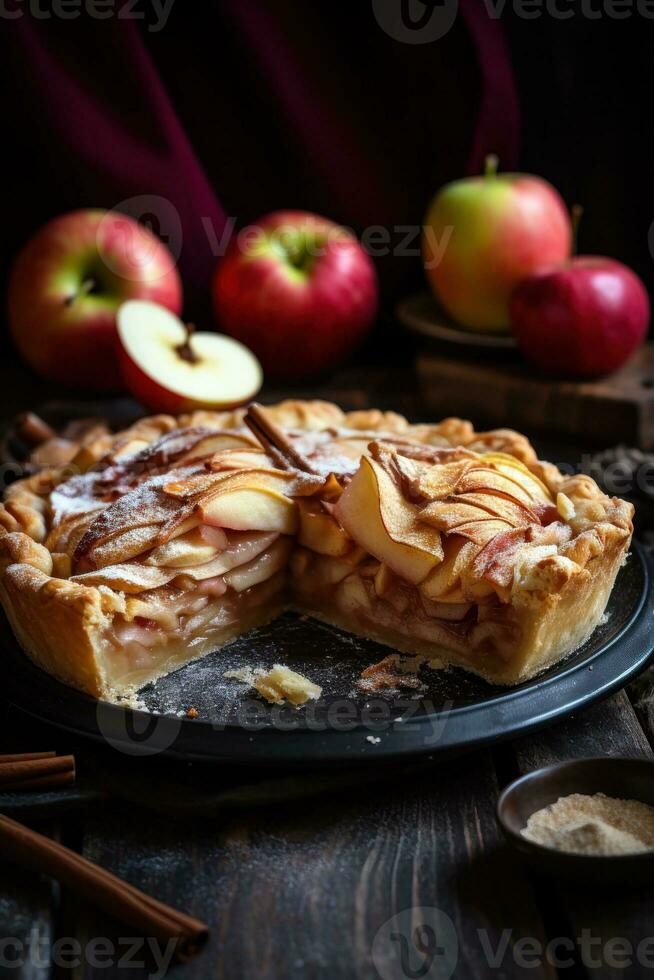 Apfel Kuchen rustikal Hintergrund foto