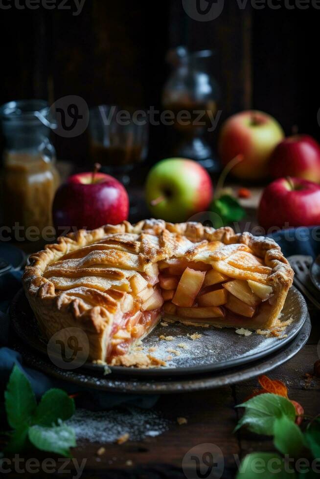 Apfel Kuchen rustikal Hintergrund foto
