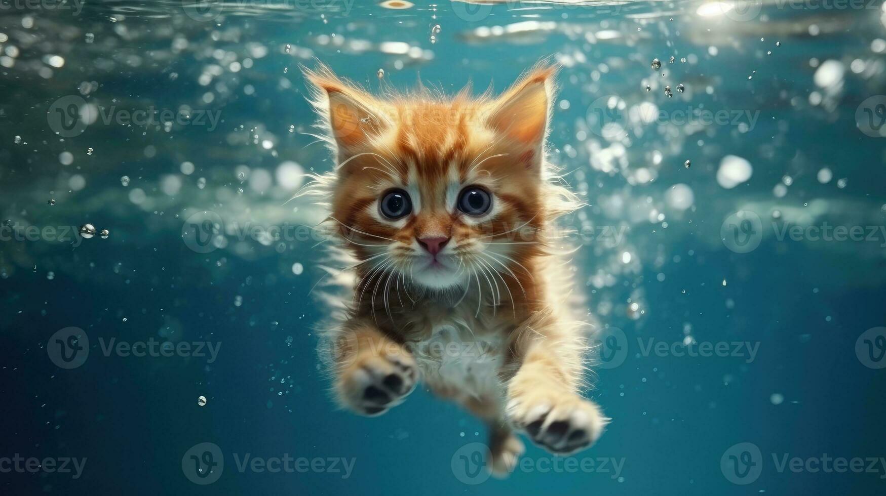 süß Katze Schwimmen unter Wasser ai generiert foto