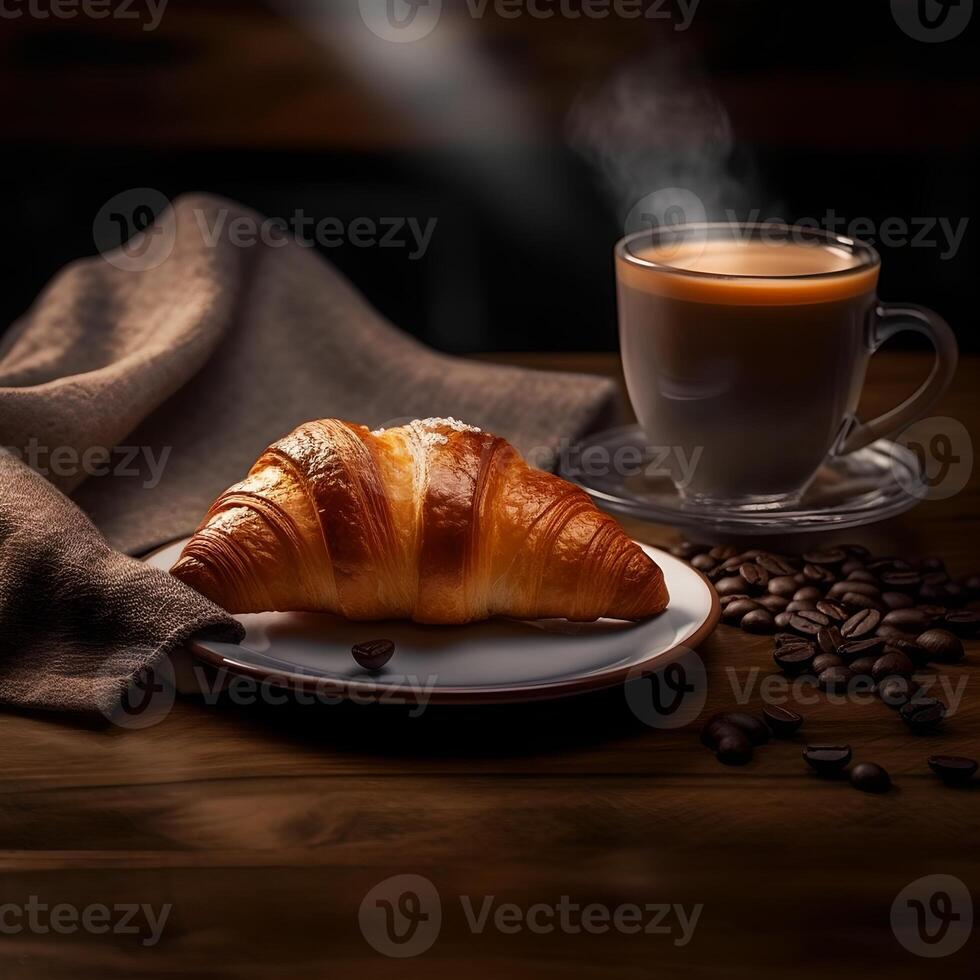 Croissant und Tasse von Kaffee ai generiert foto