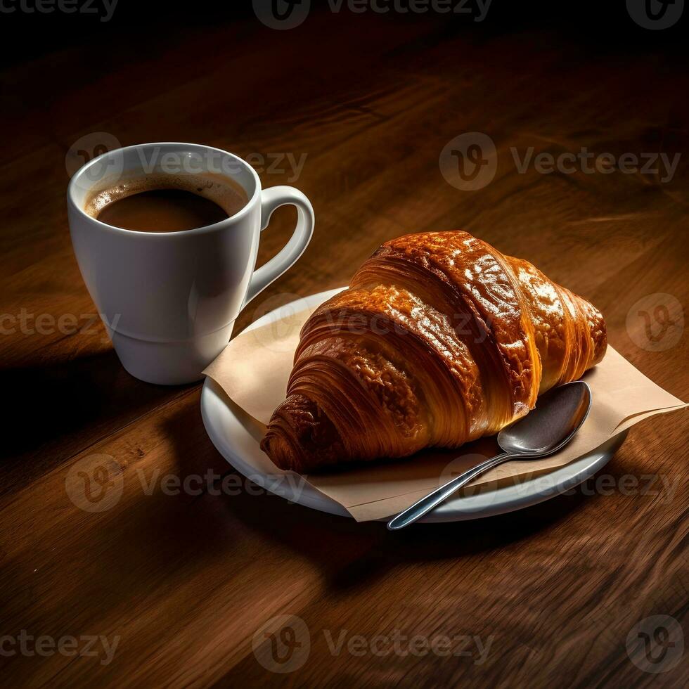 Croissant und Tasse von Kaffee ai generiert foto