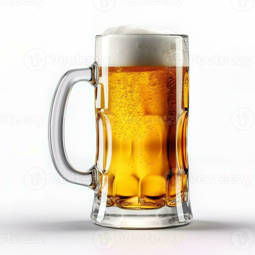Glas Becher mit Bier auf Weiß Hintergrund ai generiert foto