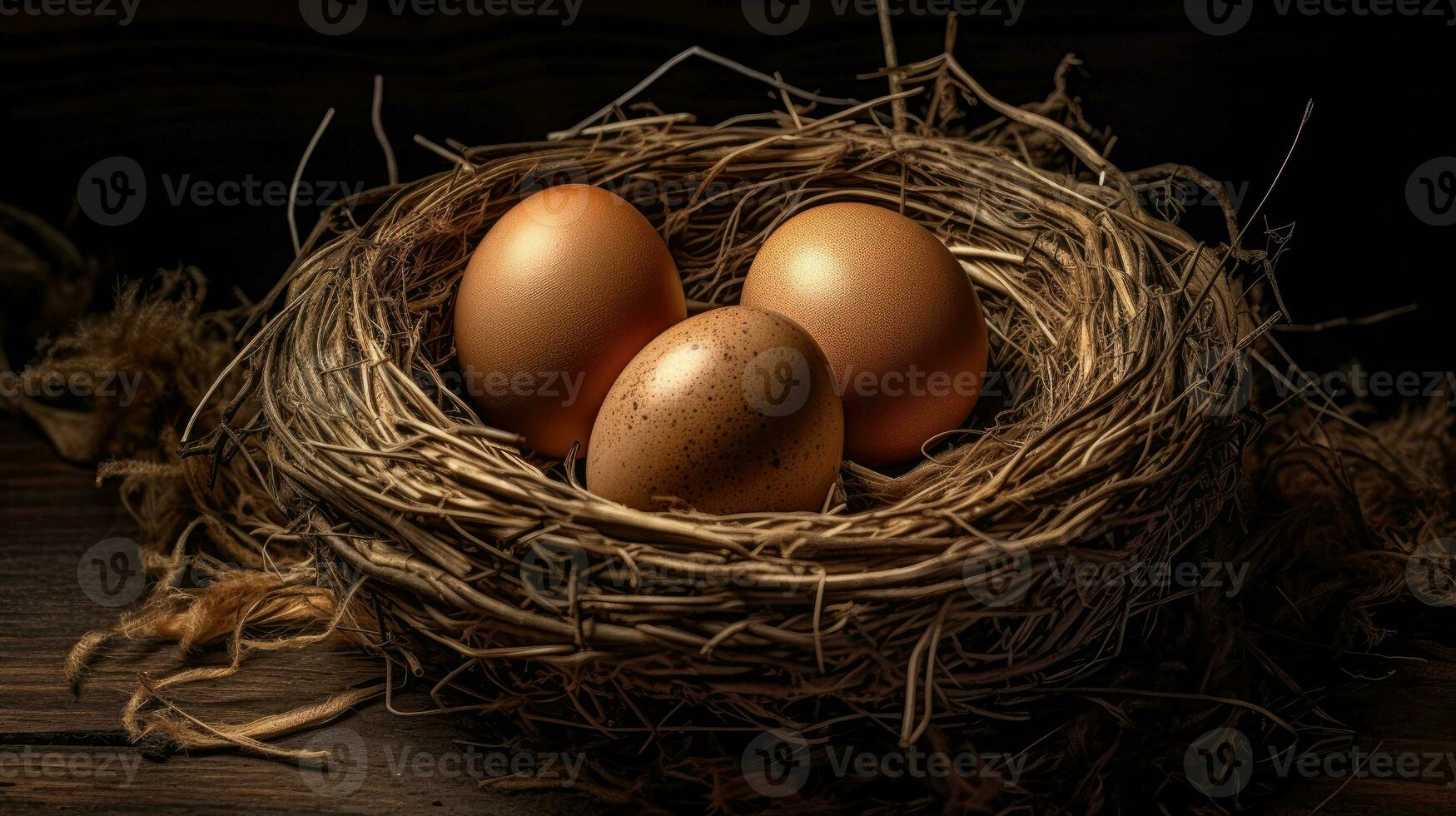 Hähnchen Eier im Nest ai generiert foto