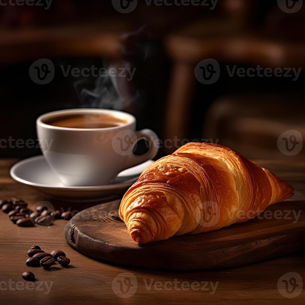 Croissant und Tasse von Kaffee ai generiert foto