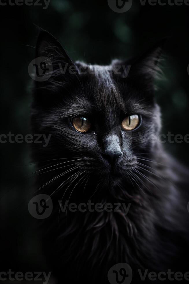 schwarz Katze Porträt erstellt mit generativ ai foto