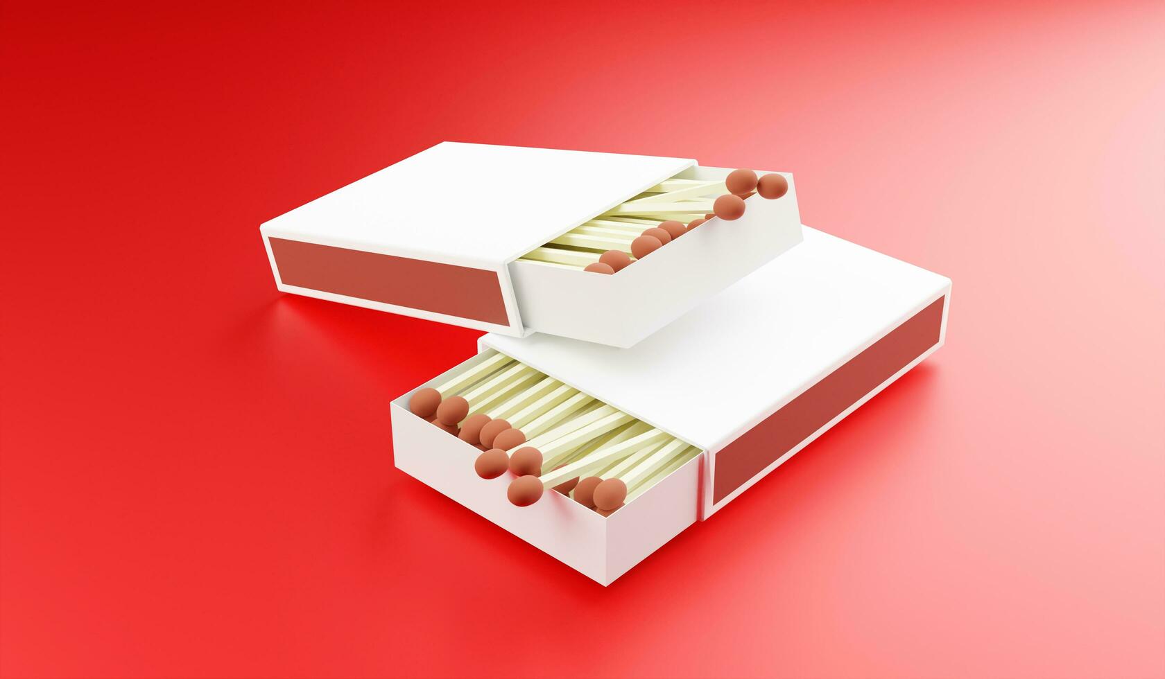 öffnen Box von Streichhölzer auf ein rot Hintergrund. 3d Illustration foto