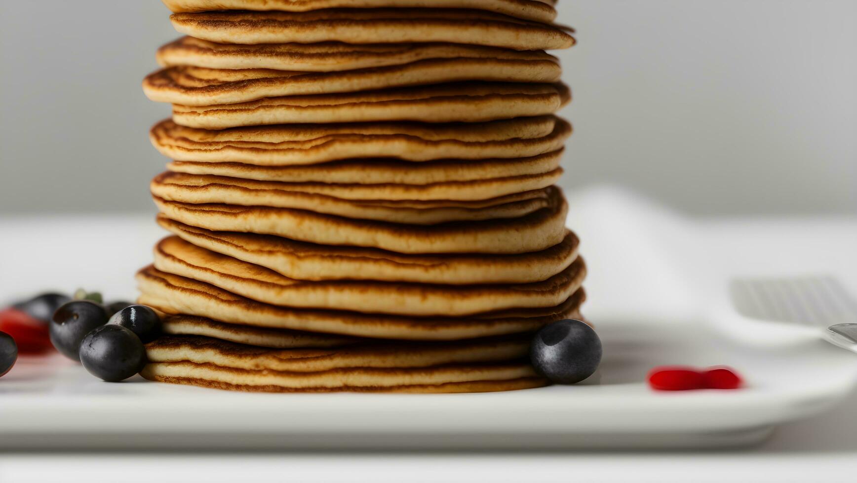 schließen oben Foto von gestapelt Pfannkuchen auf Tabelle