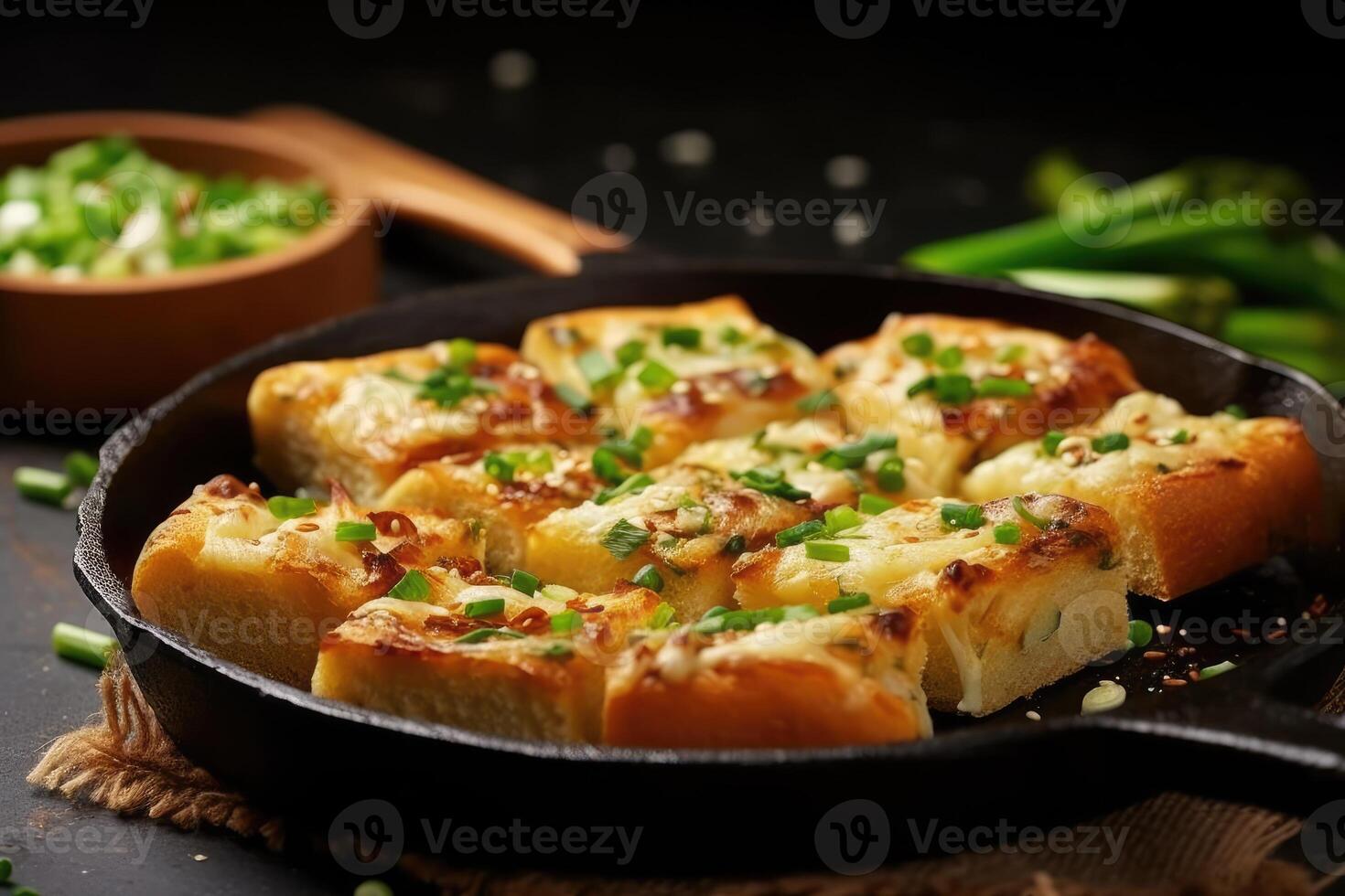 Koreanisch Knoblauch Brot im das Küche Tabelle Essen Fotografie ai generiert foto