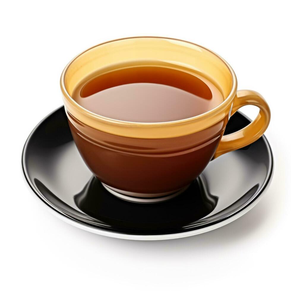 Karamell Honig Tee im ein schwarz Tasse isoliert auf Weiß Hintergrund foto
