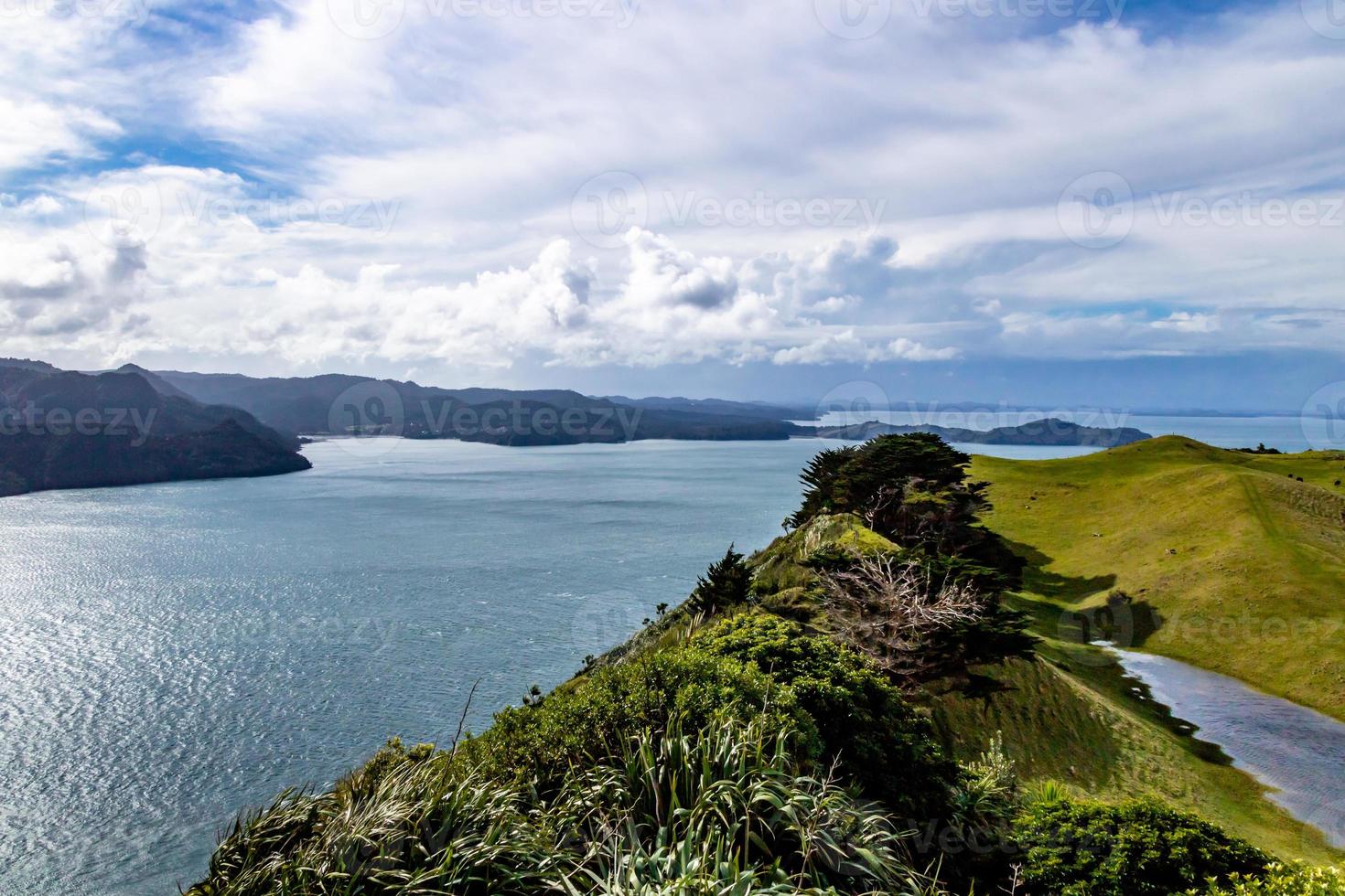 Aussicht von einem Hügel bei Manakua Heads, Auckland, Neuseeland foto