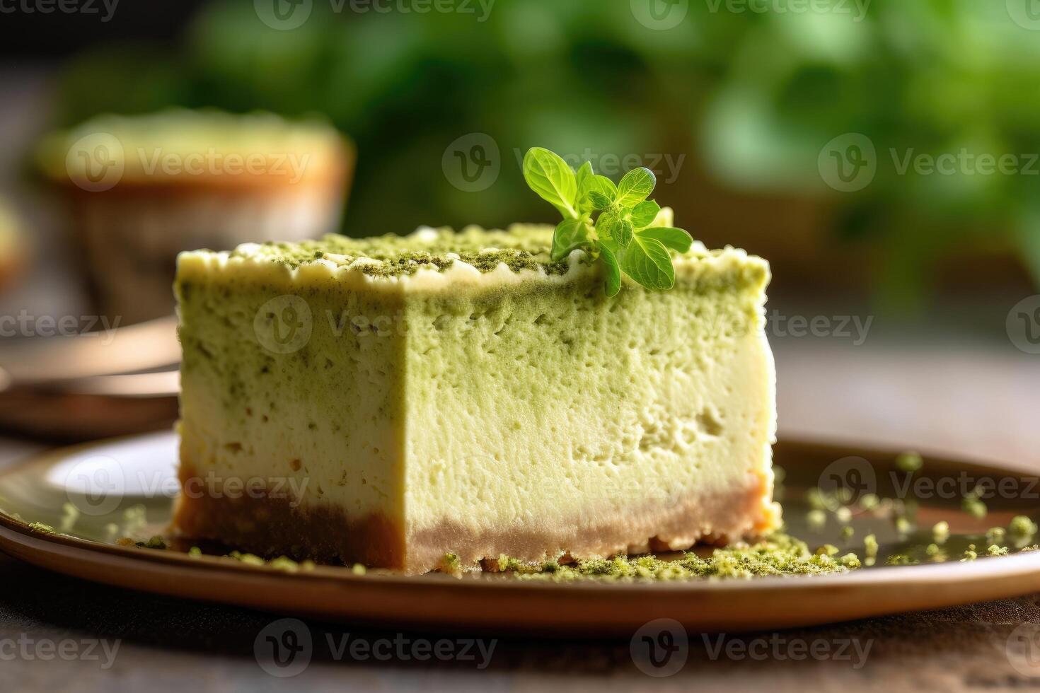 Lager Foto von Käsekuchen Matcha Scheibe Essen Fotografie ai generiert