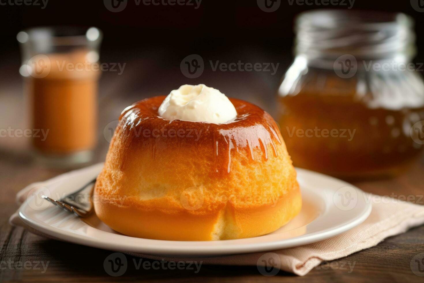 baba au Rum im das Küche Tabelle Essen Fotografie ai generiert foto